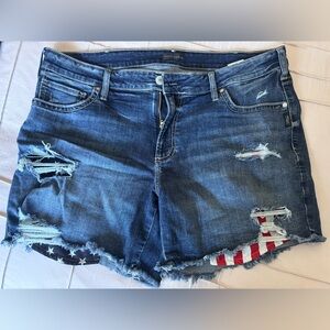 Silver Jeans Boyfriend Distressed Jean Shorts with Flag Detail